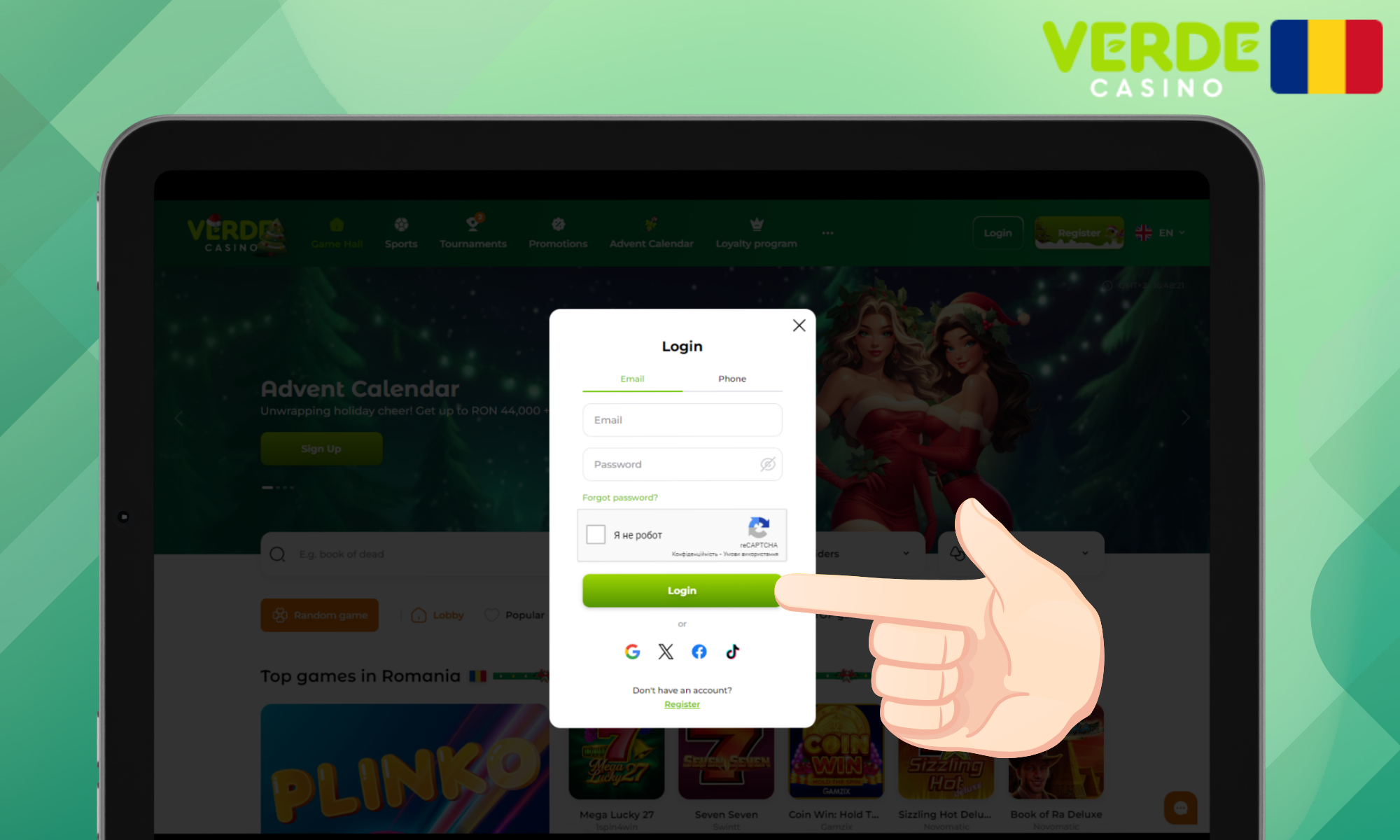 Conectați-vă la site-ul cazinoului Verde