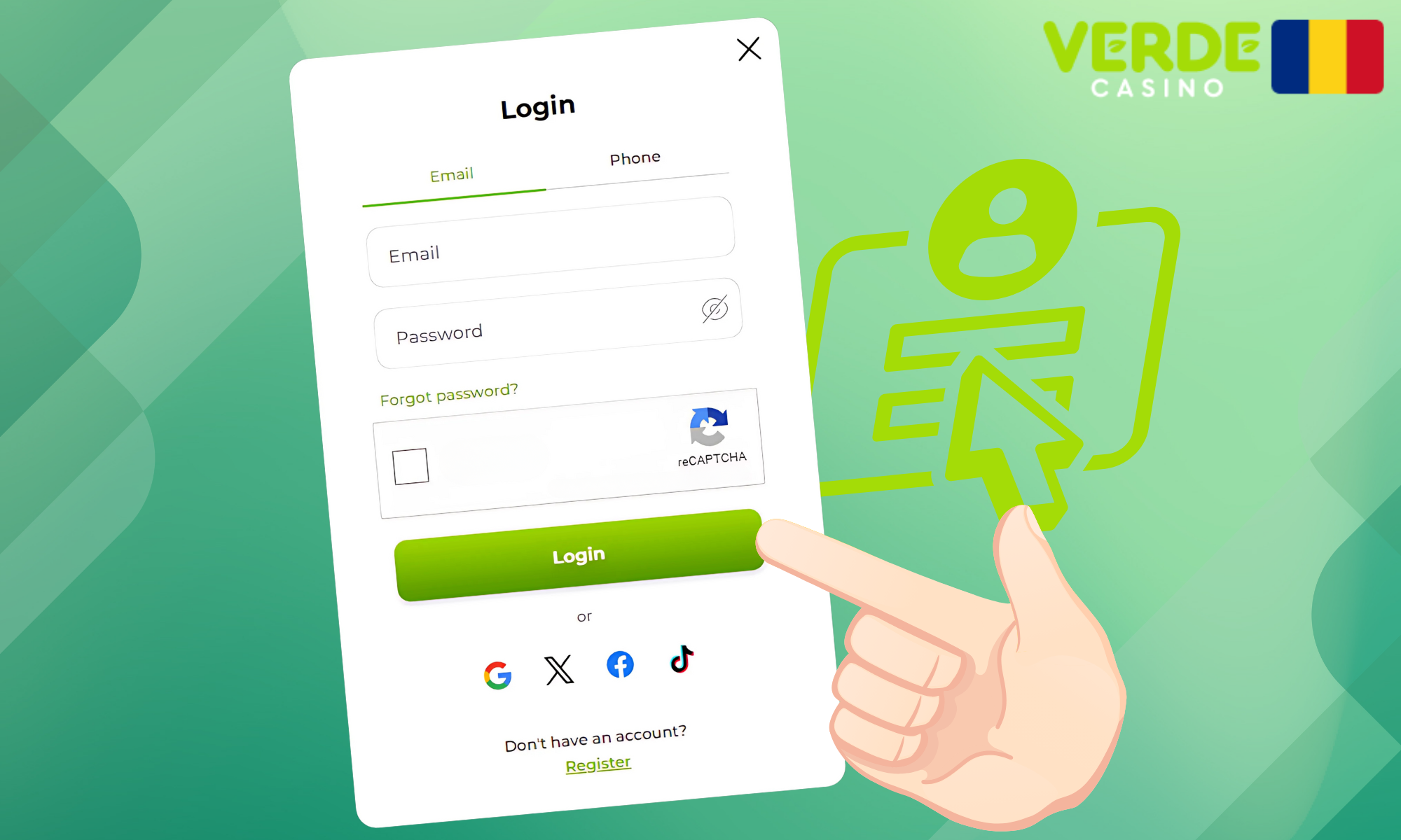 Procesul de conectare la Verde Casino